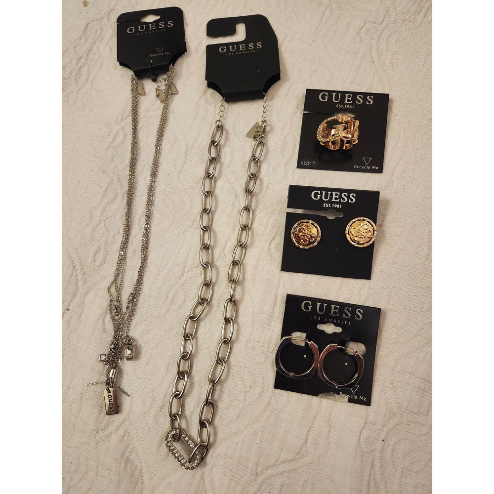 Guess Necklace & Earrings & Ring Jewelry‎ Set  Of 5 New